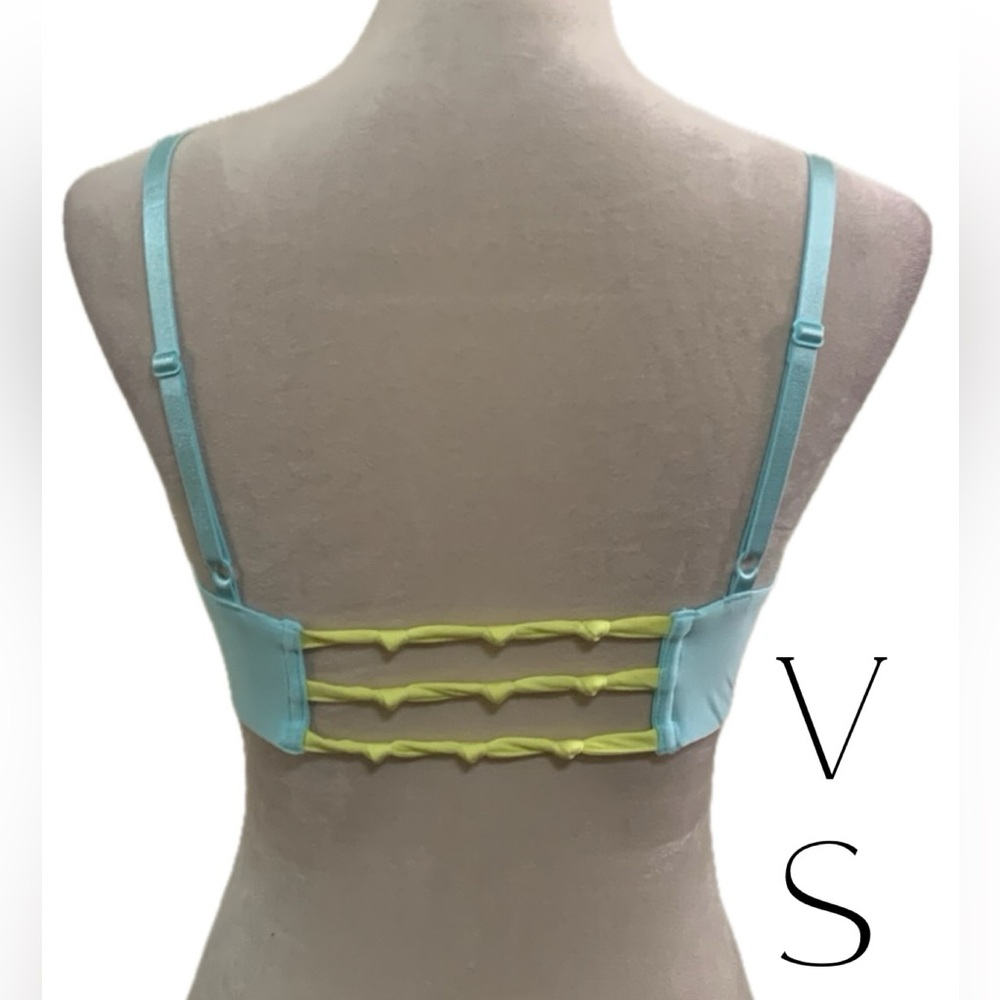 💖VS Baby Blue and Neon Yellow Front Closing Full Coverage Bra | Size 34D